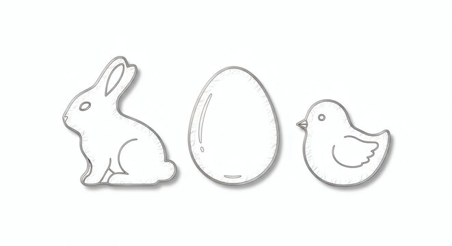Easter icons, rabbit, egg, and bird, simple line drawings