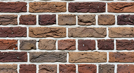 Textured background of a traditional brown brick wall featuring various shades of earth tones, classic clay masonry, weathered architectural surface, rustic urban pattern, and solid construction.