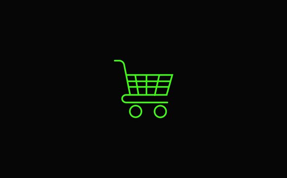 Neon green shopping cart on black background ecommerce symbol shopping cart outline shopping cart symbol.