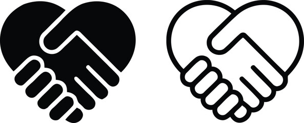 Obraz premium Stylized black and white handshake symbols creating a heart form on a clean white canvas
