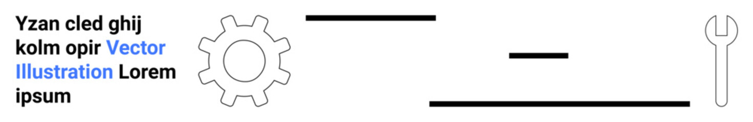Obraz premium Technology design, repair tools, engineering projects, industrial maintenance, technical diagrams, process improvement. Gear and wrench alongside text and lines. Technology design and repair tools