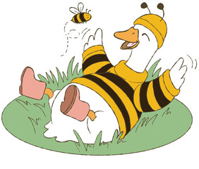 funny goose bee outfit cartoon, spring goose.