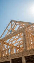 House Framing Under Construction Blue Sky.