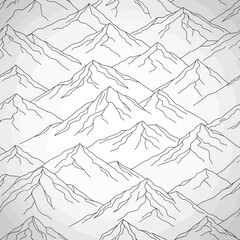 Seamless mountain range pattern, hand-drawn line art vector illustration