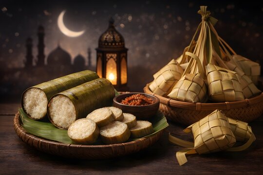Traditional Malaysian Lemang and Ketupat for Hari Raya celebration