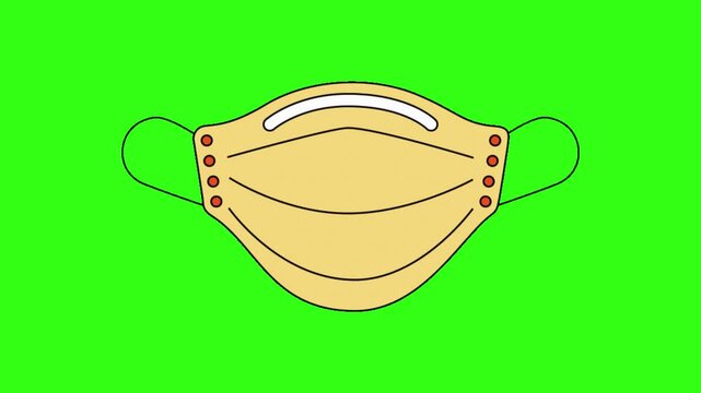 Yellow face mask cartoon animation on green screen