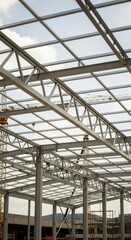 Industrial Greenhouse Metal Structure Under Construction.