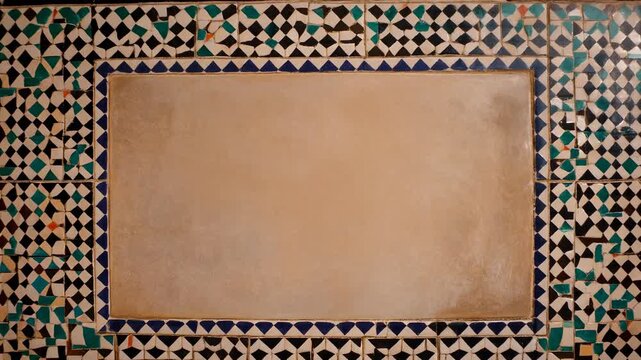 Video frames show mosaic tile border and central panel.