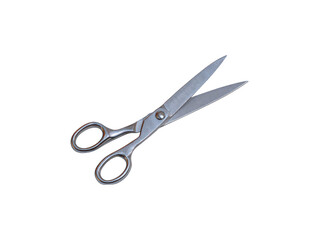 Fototapeta premium All steel scissors, a shiny metal cutting tool with ergonomic finger loops, isolated on a transparent background