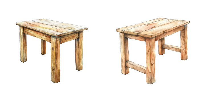 wooden table watercolor vector illustration