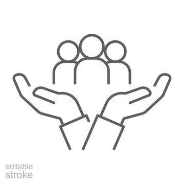 Inclusion social equity icon. Simple outline style. Help, support, gender equality, community care, age and culture diversity. People group save thin line vector illustration. EPS 10. Editable stoke