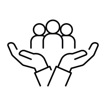 Inclusion social equity icon. Simple outline style. Help, support, gender equality, community care, age and culture diversity. People group save thin line vector illustration. EPS 10.