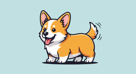 Obraz premium Cute cartoon corgi dog illustration with wagging tail.