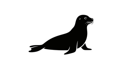Black Silhouette of a Seal on a White Background. © Ropek