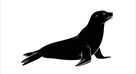 Black Silhouette of a Seal on a White Background. © Ropek