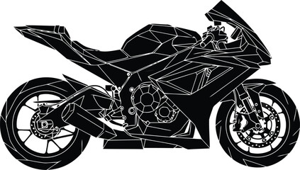 Stylish Black Polygonal Motorcycle Design for Modern Artwork and Illustrations © SAIF820
