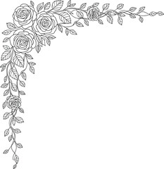 Obraz premium Elegant rose corner design with leaves and flowers