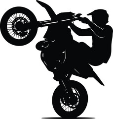 Dynamic Silhouette of a Motorcycle Stunt Rider Performing a Wheelie © SAIF820