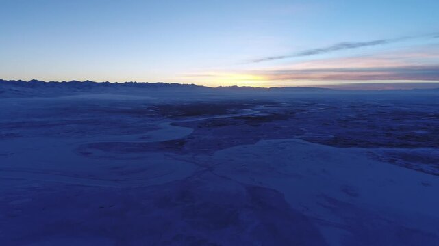 Frozen Bayonne Landscape at Dawn with Golden Sunrise