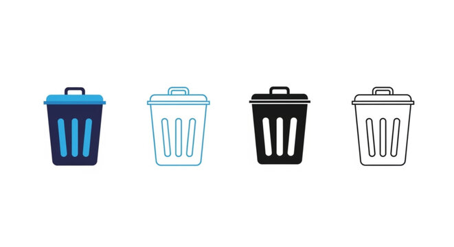 Garbage bin icon collection in different styles. Trash delete vector set