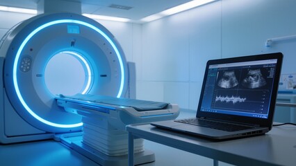 Medical imaging machine and laptop with scan