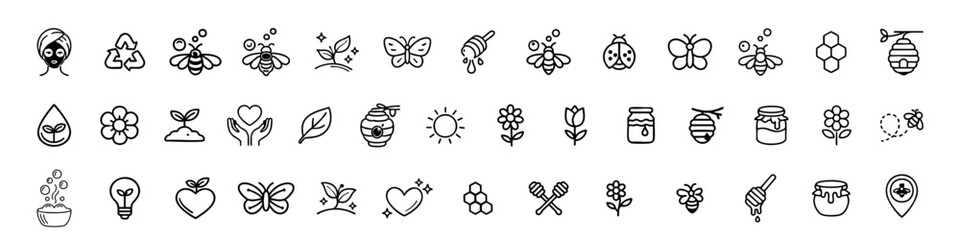 Nature and Honey Line Art Icons Collection