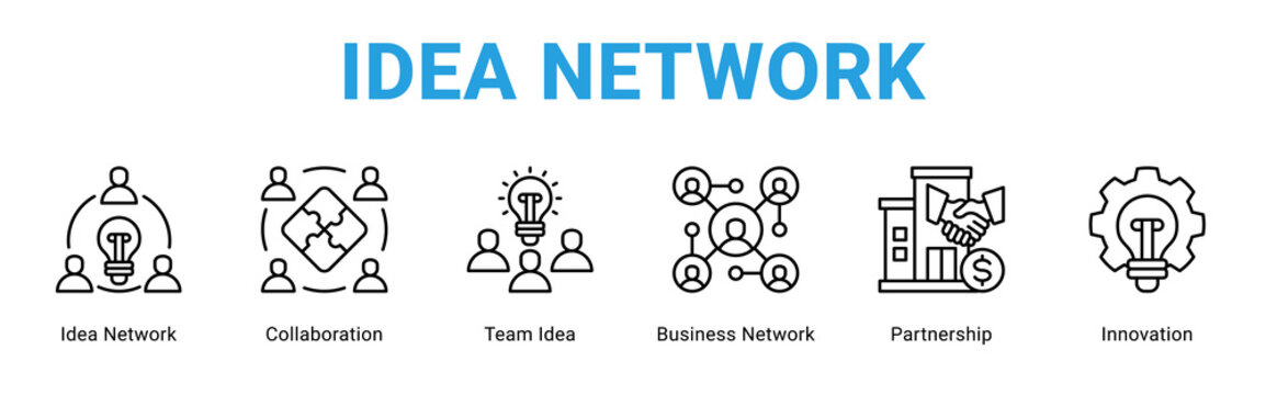 Idea Network web banner icon concept,  with Idea Network, Collaboration, Team Idea, Business Network, Partnership, Innovat.