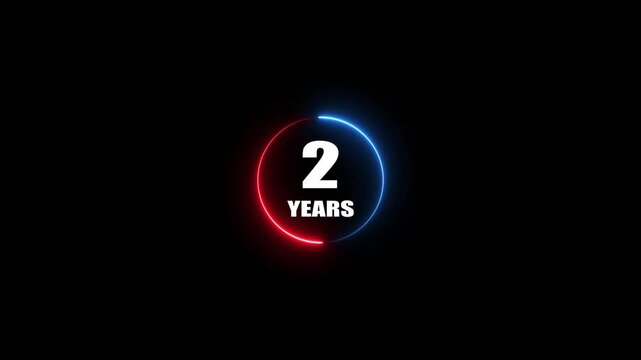 A white number 2 is presented centrally within a circular frame, split by a glowing neon blue arc on the left and a glowing neon red arc on the right, set against a plain black background