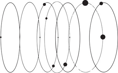 Minimalist black and white elliptical shapes with dots and lines