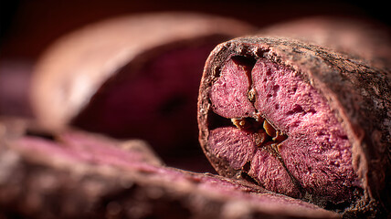 Exotic Cacao Pod Cut Open Close-Up
