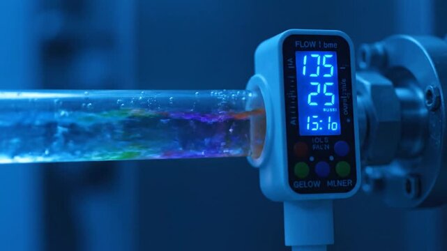 Digital Water Flow Meter Measuring Liquid Flow.