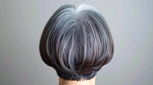 薄毛の頭皮から自然な髪が現れるシニア女性の後ろ姿　高齢者の悩み改善　ビフォーアフター