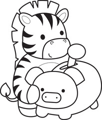 Obraz premium Coloring book of cute Zebra character clip art for children. Zebra 