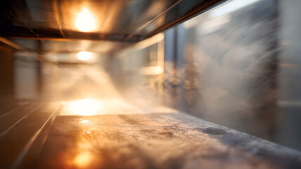 Industrial oven interior with steam
