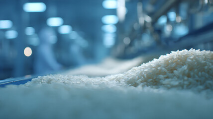 Rice processing in food factory