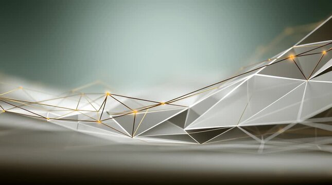 Abstract machine learning visual background wave polygon network line glowing mesh surface soft white gold futuristic energy data concept