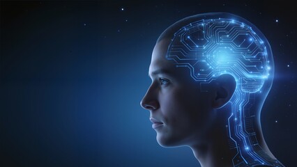 Human head with glowing circuit brain