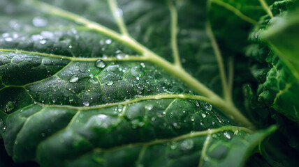 Fresh Green Leaf with Water Drops