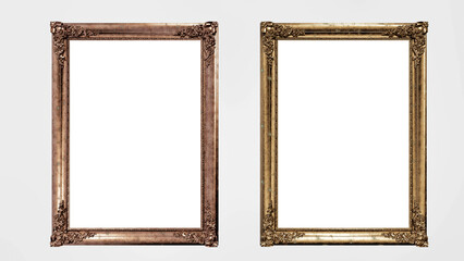Fototapeta na wymiar Elegant gold and copper ornate picture frames for luxury interior.