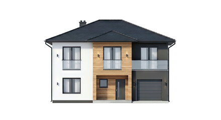 Modern two-story house with wood accents and garage