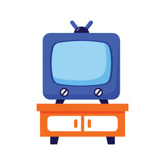 Naklejka premium Retro Television Set on Cabinet Icon Flat Design