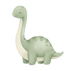 Cute Watercolor Brontosaurus Dinosaur Illustration. © Hato