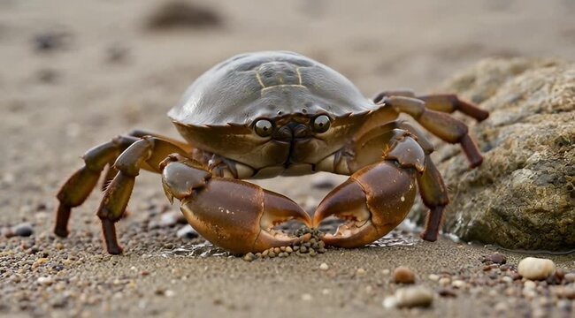 Crab Walking on Wet Sand at the Beach .commercial stock footage