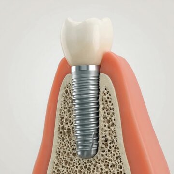 A tooth with a silver screw in it