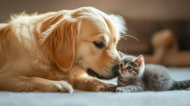 Golden Hound and British short-haired cat