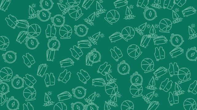 Green nauticalthemed design with boat, compass, and life preserver outlines. Perfect for travel brochures, sailorthemed events, or maritime websites.