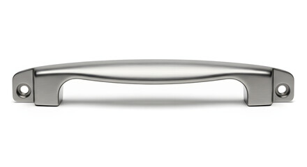 Obraz premium Silver brushed metal cabinet handle or drawer pull on a white background, isolated studio shot.
