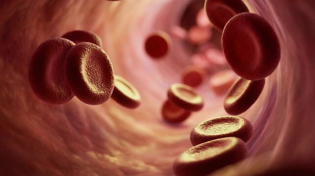 A red blood cell is shown in a blood vessel