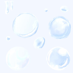 水彩タッチの水滴とシャボン玉のアイコンセット