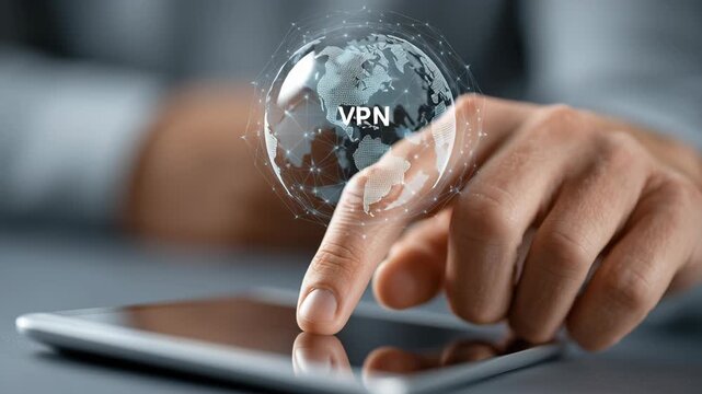 Cybersecurity and Data Privacy concept ,Virtual private network vpn with hand touching digital globe and network connection